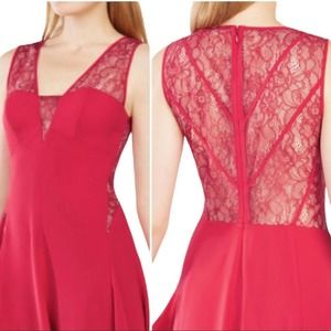 BCBGMaxAzria Red Bodice Lace Long Evening Gown